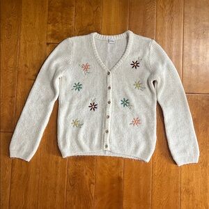 LC Waikiki Kids Floral Embroidered Cream Cardigan Size 10-11 Y Ribbed Design